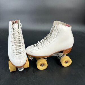 Vintage Womens Boot Riedell Red Wing White Leather Sz 8 Roller Skate